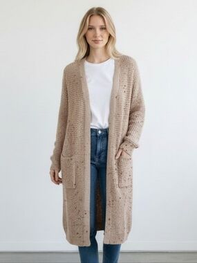 Jessica Simpson Heathered Taupe Knit Cardigan - M